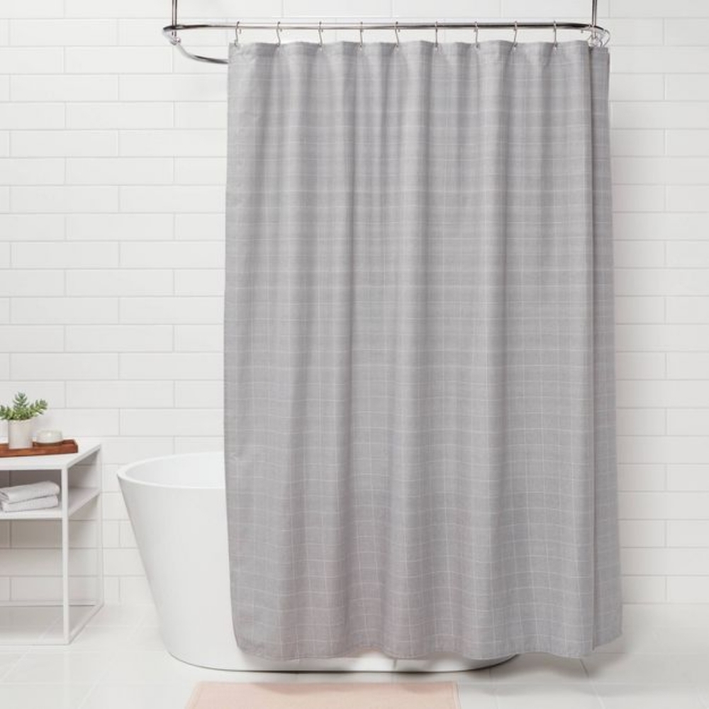 Grey Plaid Shower Curtain 72" (H) x 72" (W)
